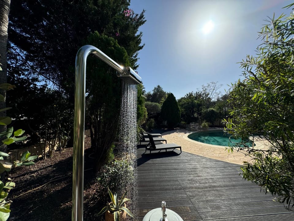 Natural landscape, Garden, Garden view, Pool view, Swimming pool, sunbed