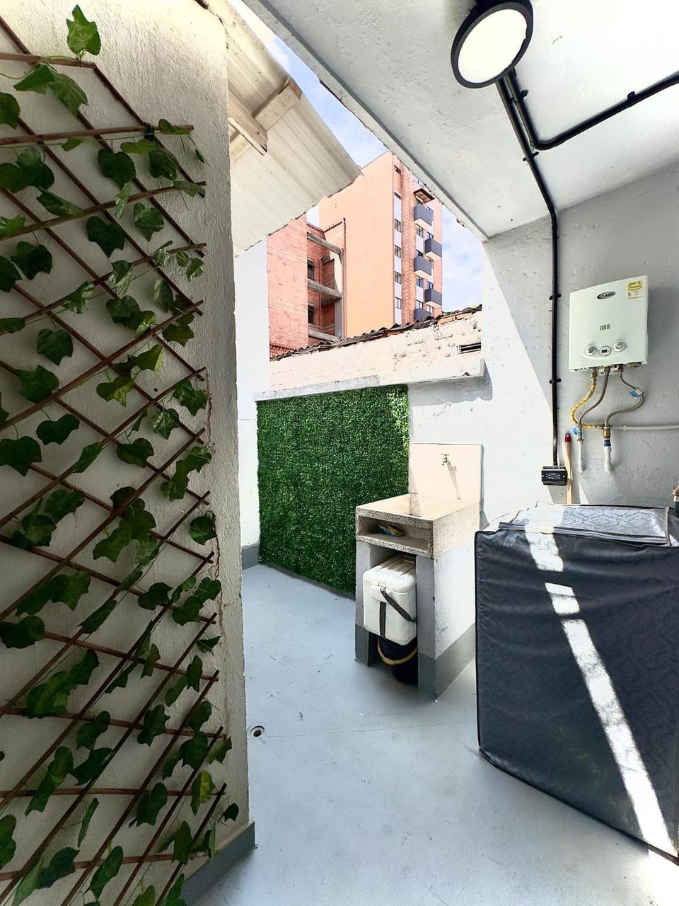 Inner courtyard view, washing machine