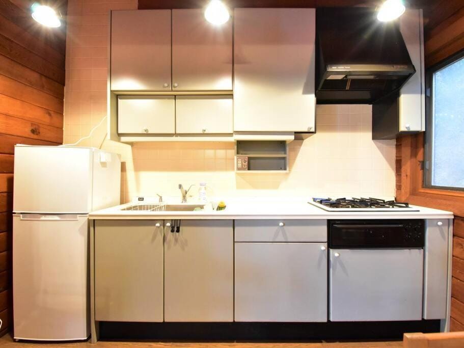 Kitchen or kitchenette, stove