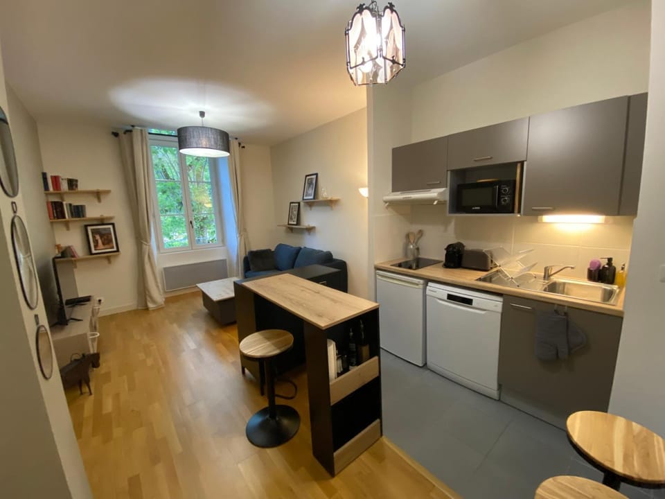 Living room, kitchen