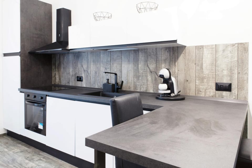 Kitchen or kitchenette, stove