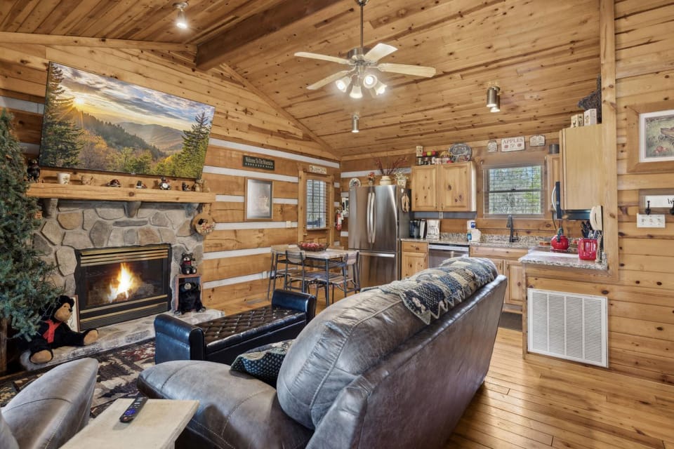 Cozy Dog Friendly Lovey Bear Cabin with Hot Tub Fireplace Across from Soaky Mountain Water Park Cabin in Sevierville