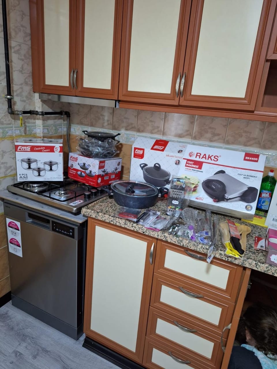 Kitchen or kitchenette, stove