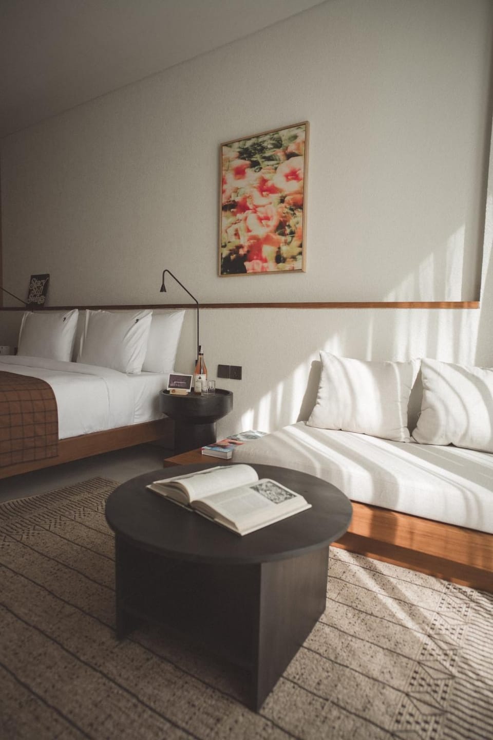 Bed, Living room, Seating area