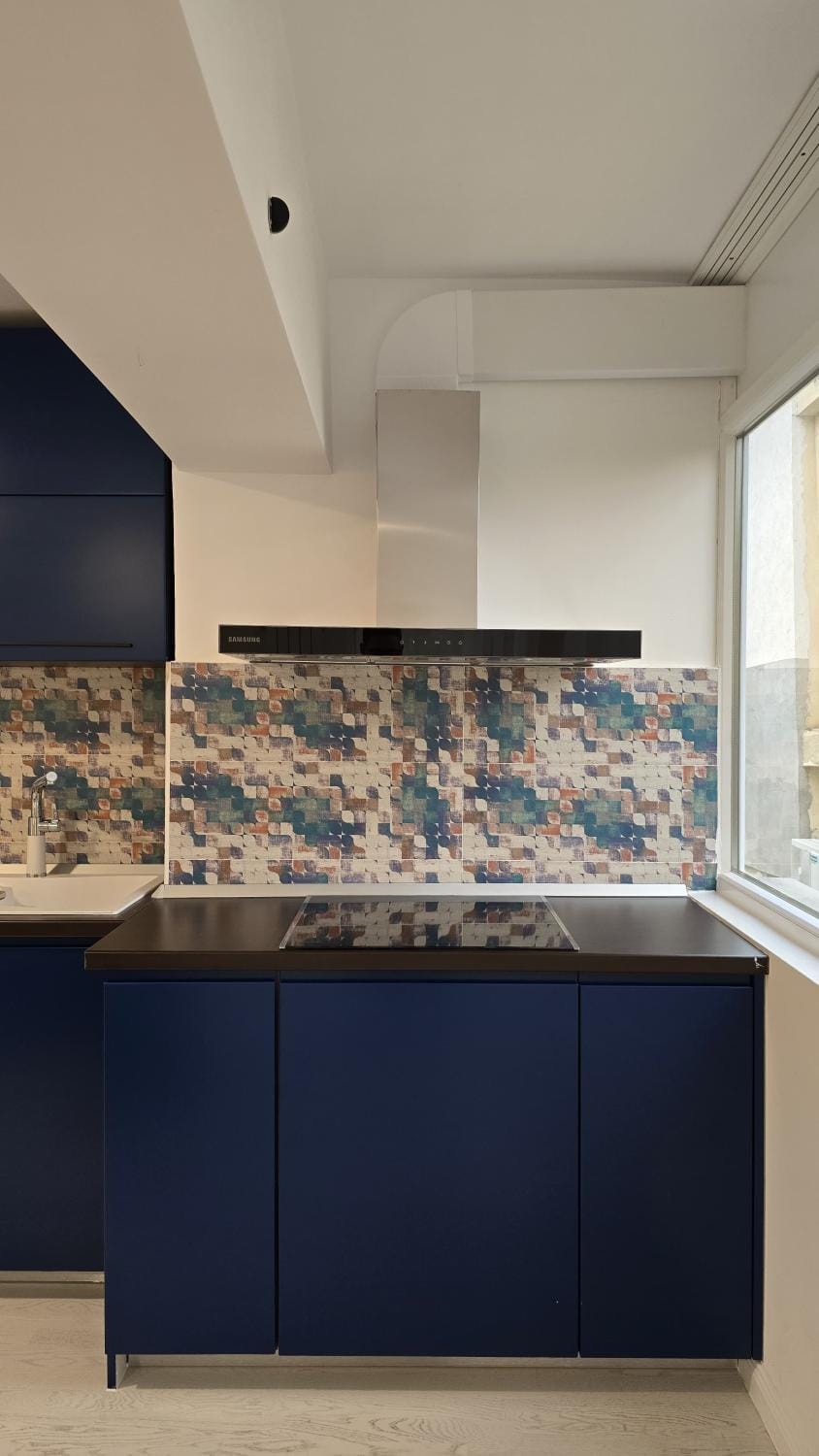 Kitchen or kitchenette, stove