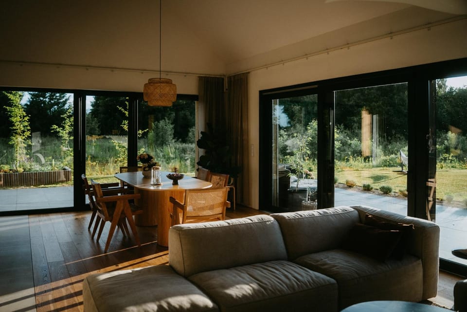 Living room, Seating area, Dining area, Garden view