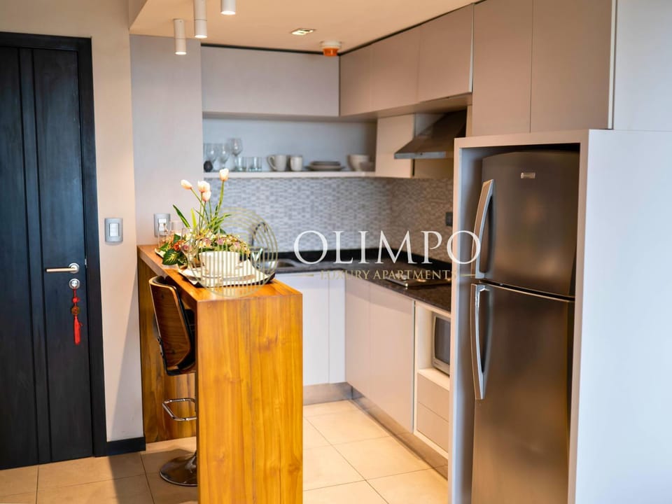 Kitchen or kitchenette, stove