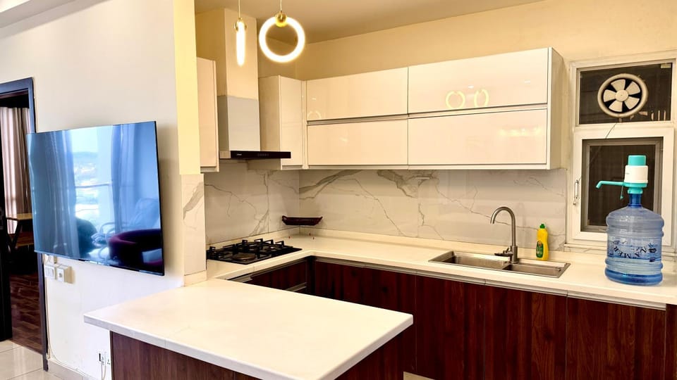Kitchen or kitchenette, dishwasher, stove