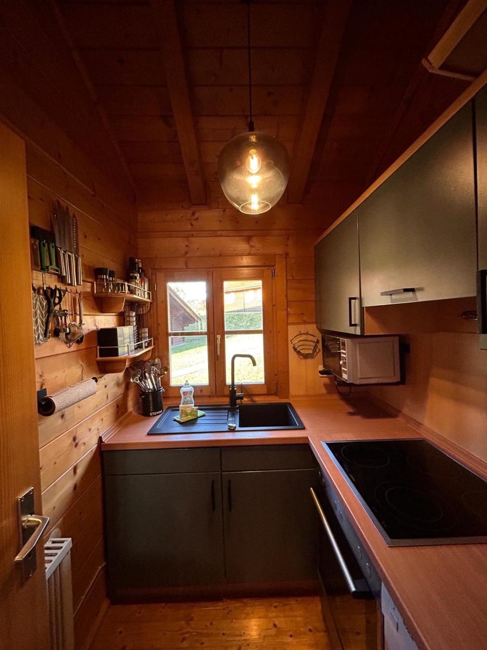 Kitchen or kitchenette, stove