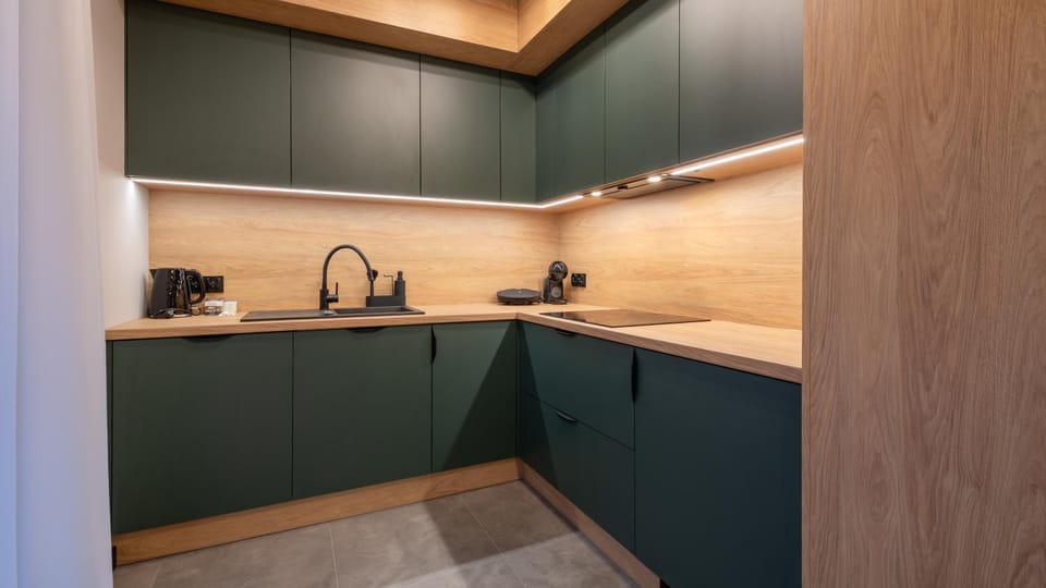 Kitchen or kitchenette, stove
