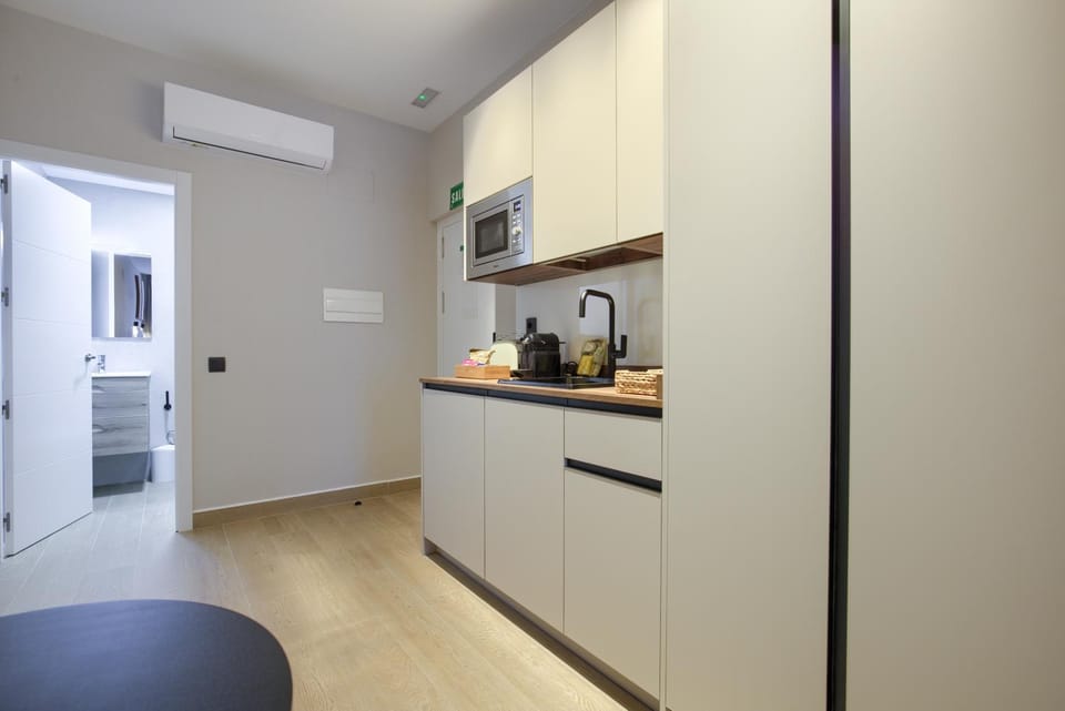 Kitchen or kitchenette, microwave