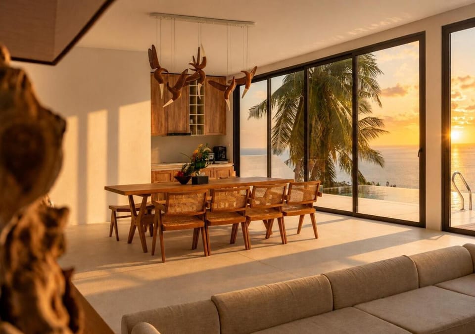 Day, Natural landscape, View (from property/room), Balcony/Terrace, Living room, Seating area, Dining area, Sea view
