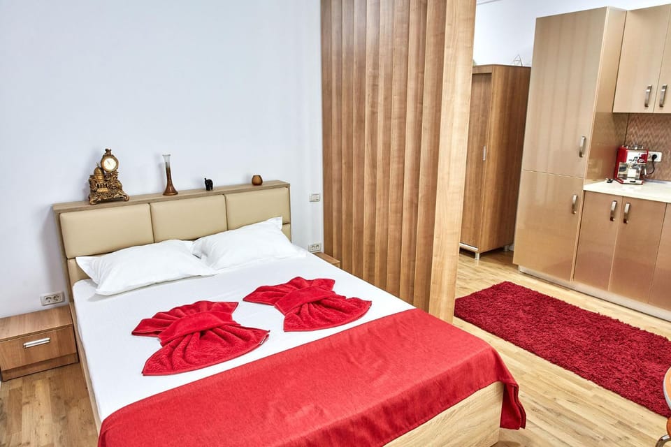 Bed, wardrobe