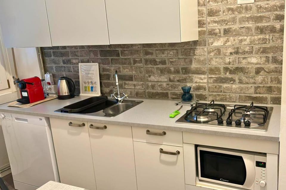 Kitchen or kitchenette, dishwasher, stove