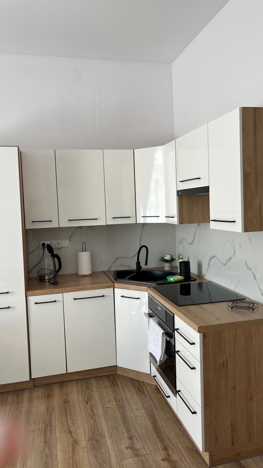 Kitchen or kitchenette, dishwasher, stove