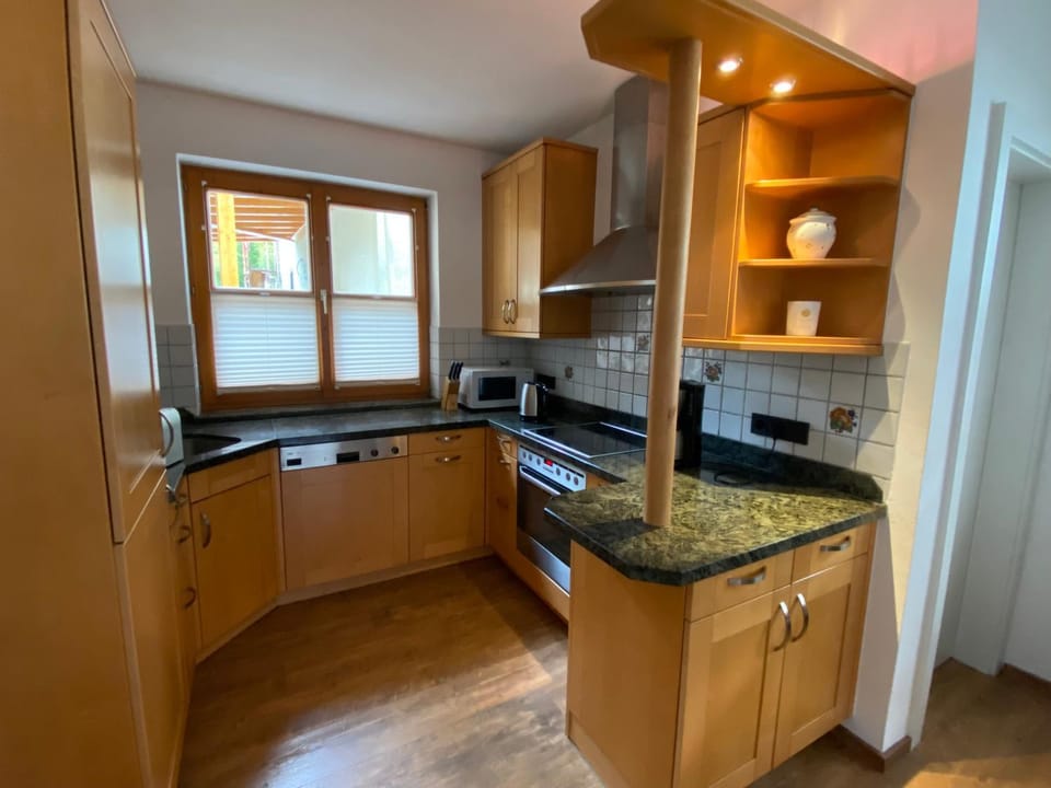 Kitchen or kitchenette, dishwasher, stove