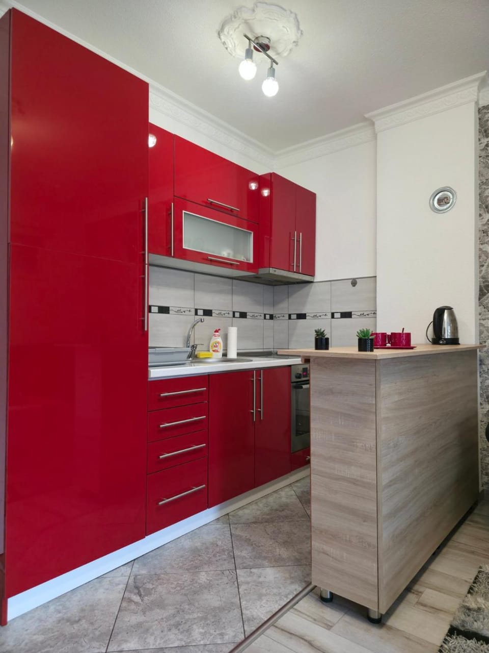 Kitchen or kitchenette, stove
