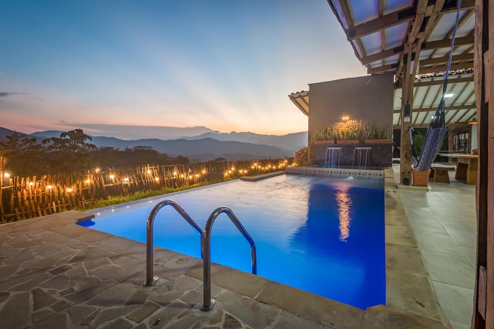 Mountain view, Swimming pool, Sunset