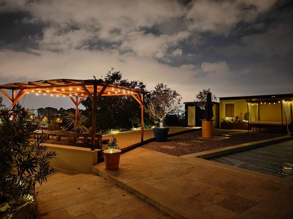 Patio, Night, Garden, Swimming pool