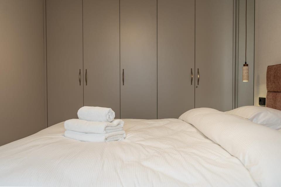 Bed, Photo of the whole room, Bedroom, towels, wardrobe