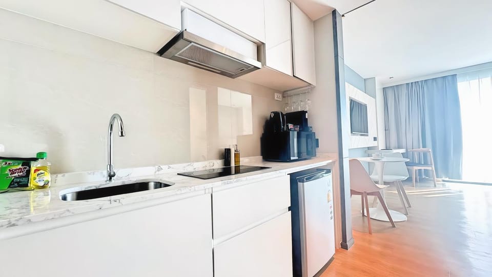 Kitchen or kitchenette, stove