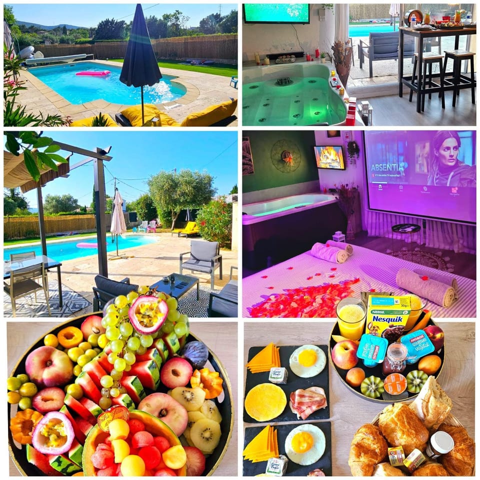 App jacuzzi & piscine privée - loveroom - Suite Emeraude Apartment in French Riviera