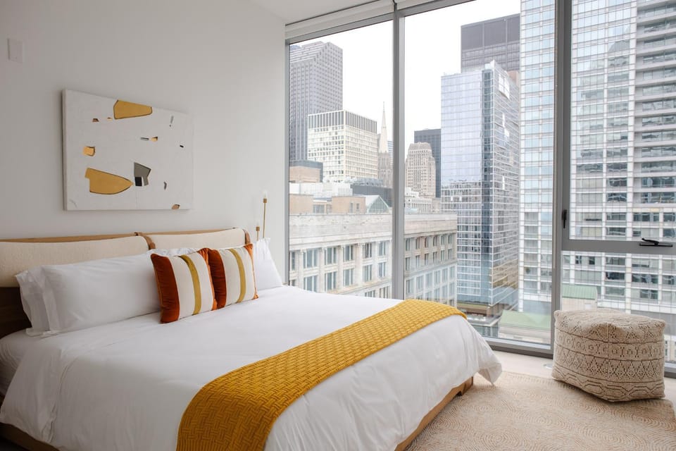 Bed, Bedroom, City view