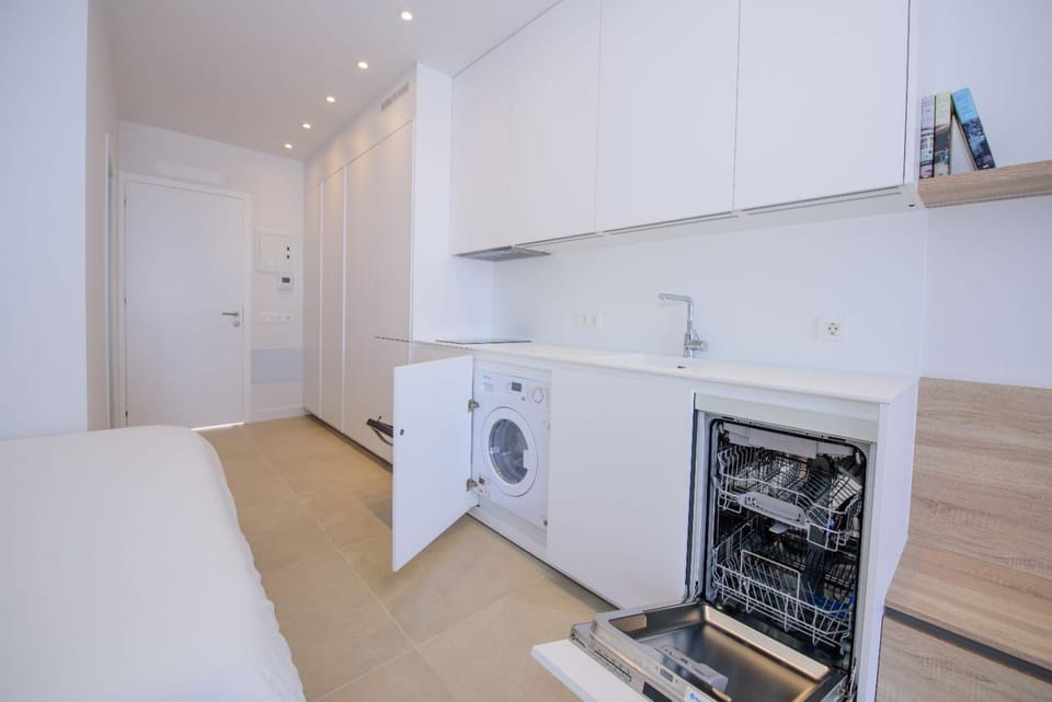 Kitchen or kitchenette, oven, washing machine