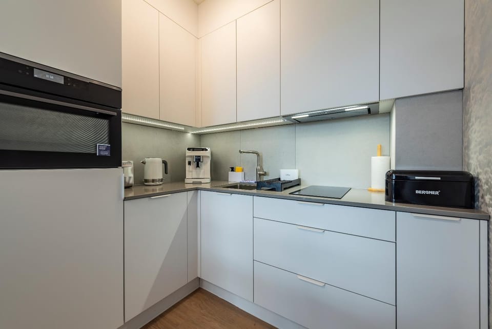 Kitchen or kitchenette, microwave, oven, stove, kitchen