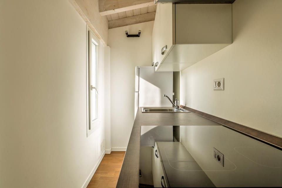 Kitchen or kitchenette, stove