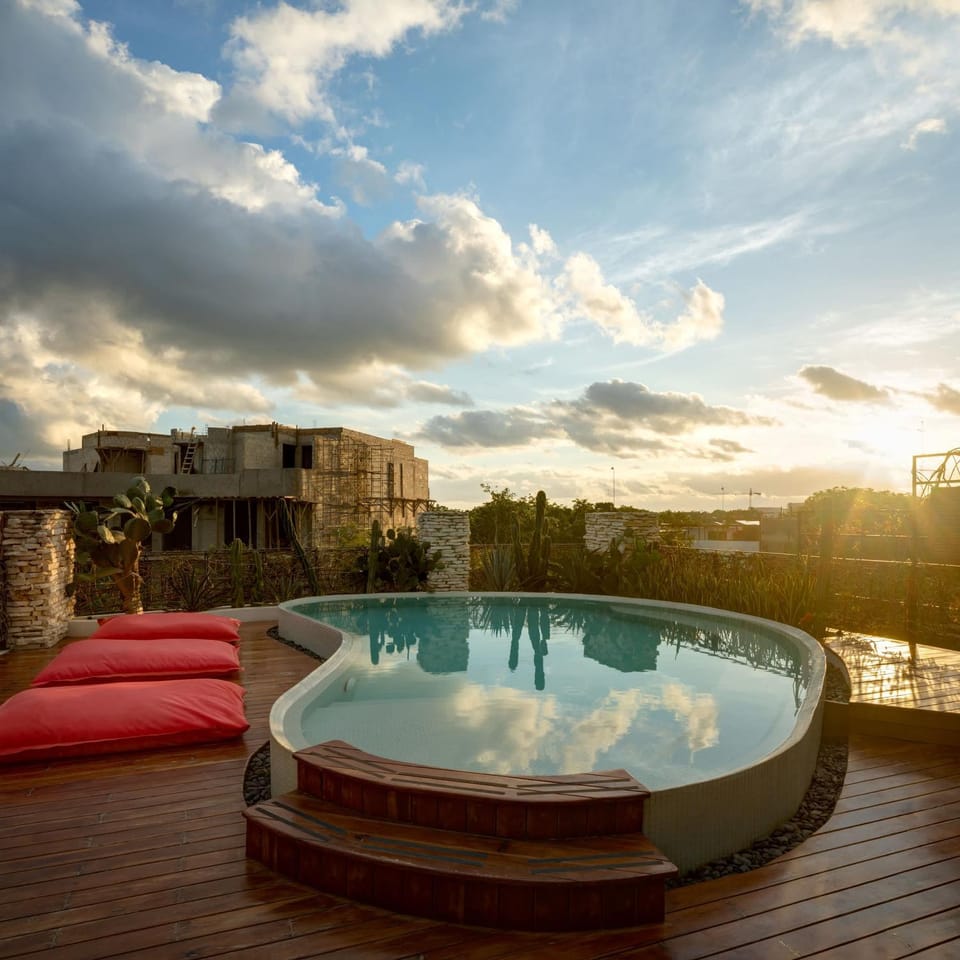 Patio, Day, Balcony/Terrace, Pool view, Swimming pool, Sunset
