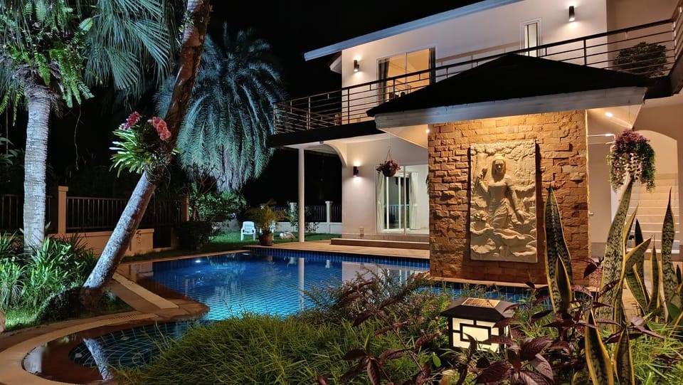 Property building, Night, Garden view, Pool view, Swimming pool