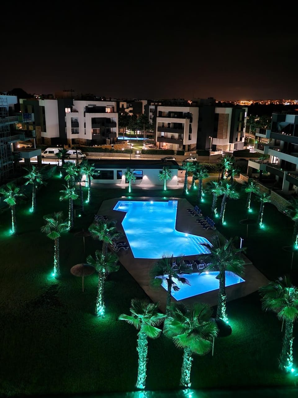 Night, Garden, Pool view, Swimming pool, Inner courtyard view