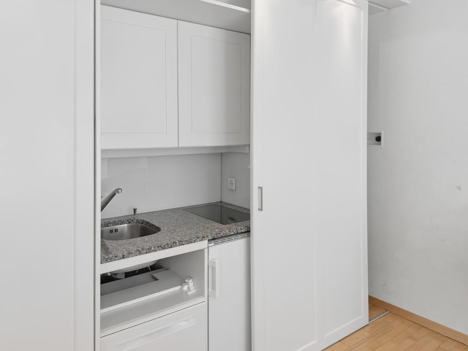 Kitchen or kitchenette, stove
