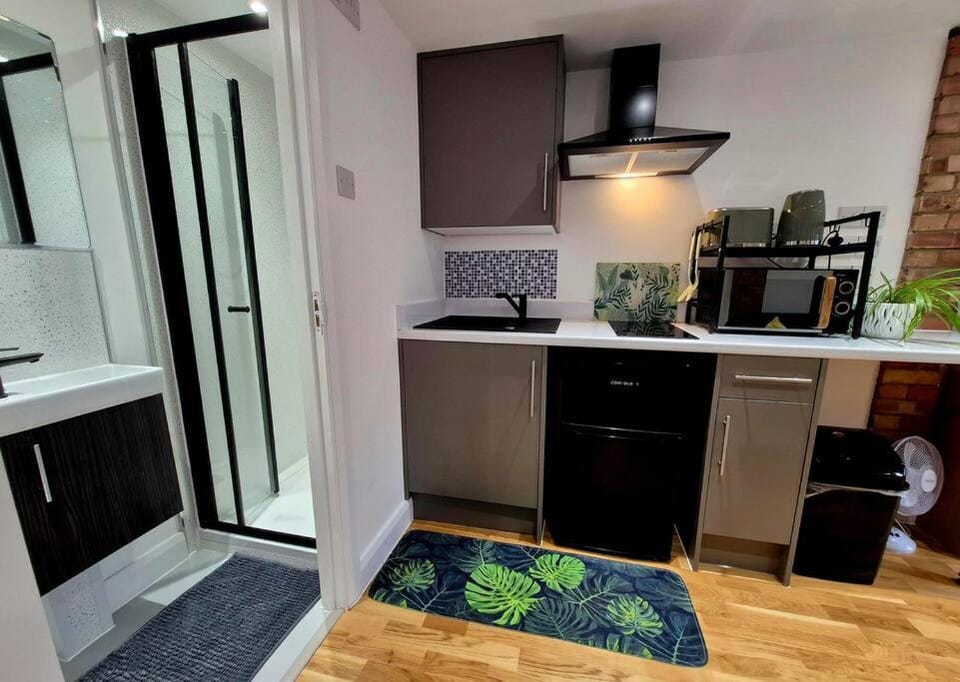 Shower, Kitchen or kitchenette, stove
