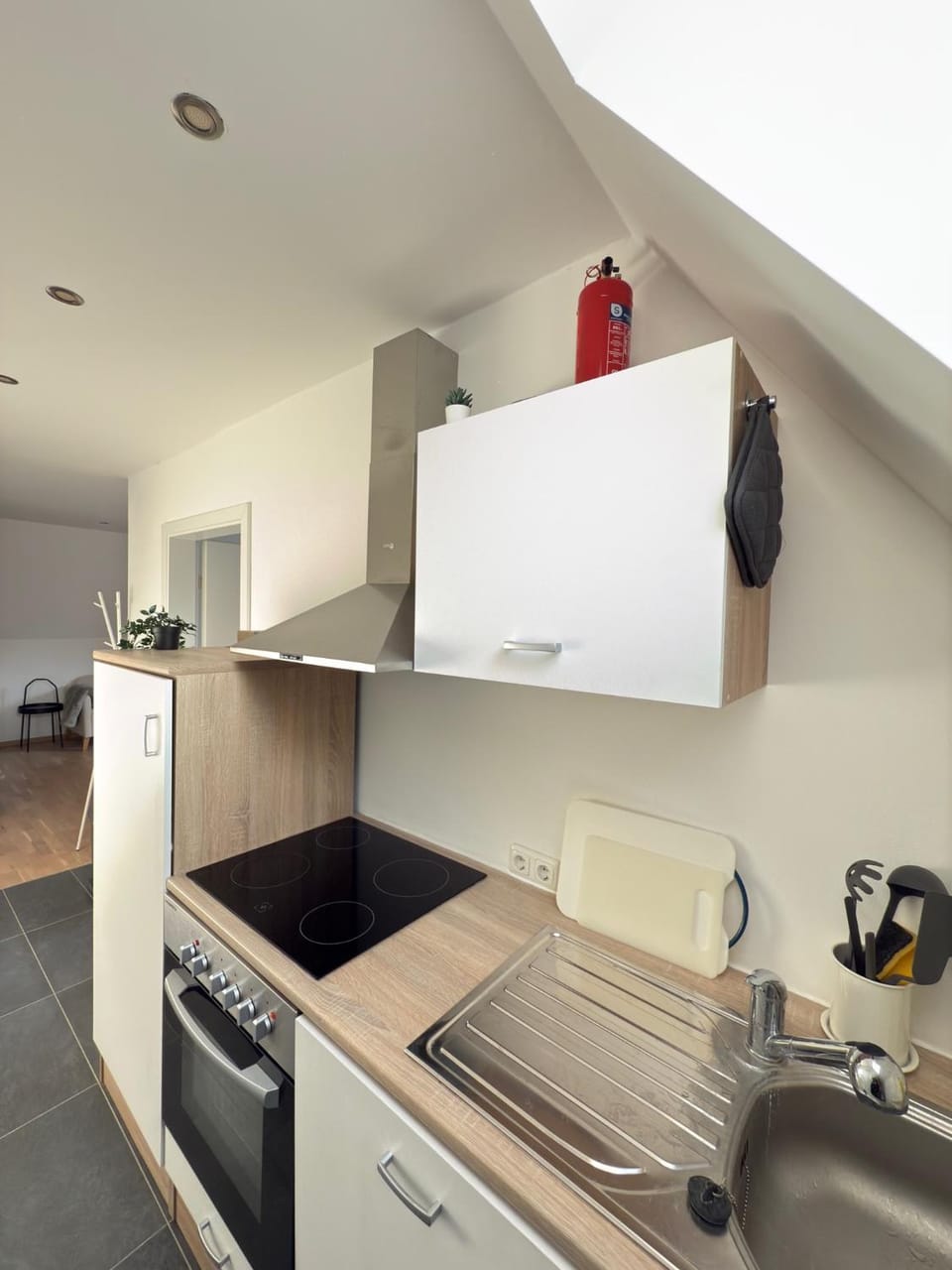Kitchen or kitchenette, dishwasher, stove