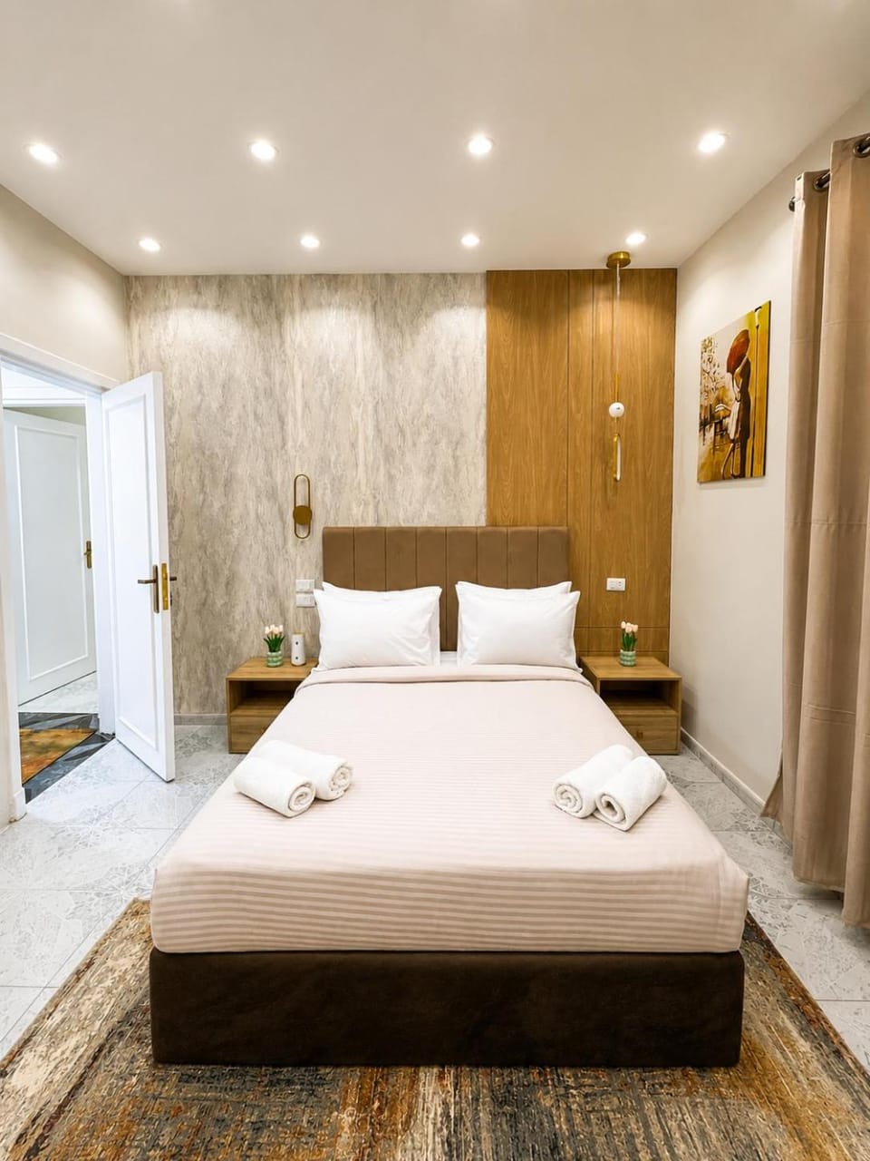 Bed, Photo of the whole room, Bedroom, towels, wardrobe