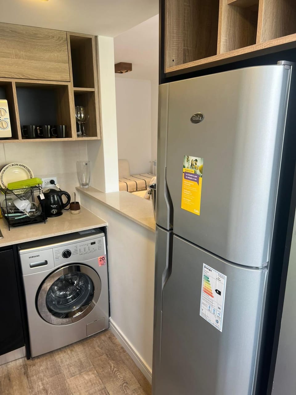 Kitchen or kitchenette, washing machine