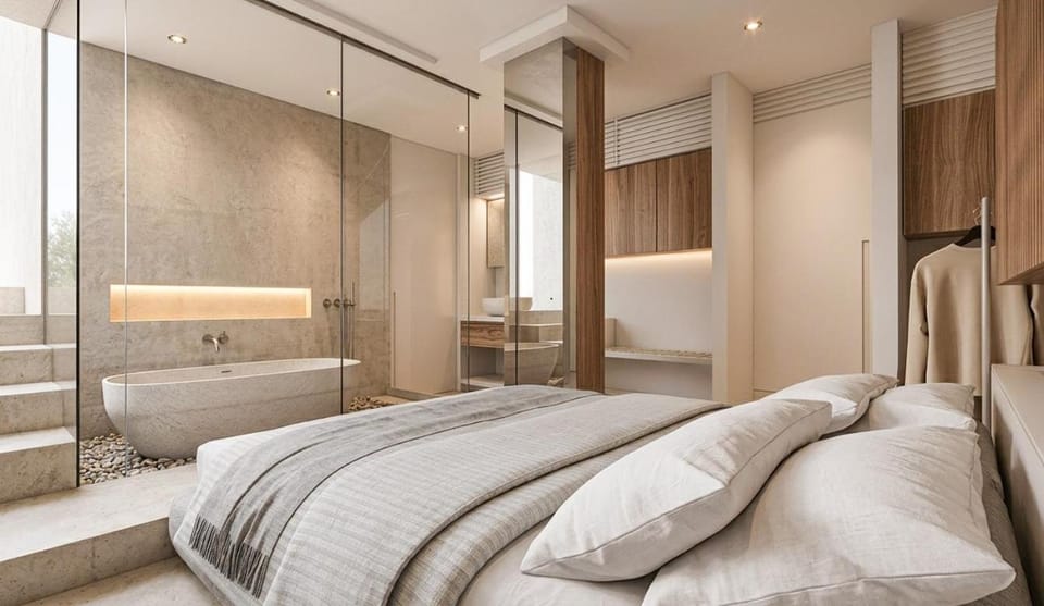 Bed, Bathroom, Photo of the whole room, Bath