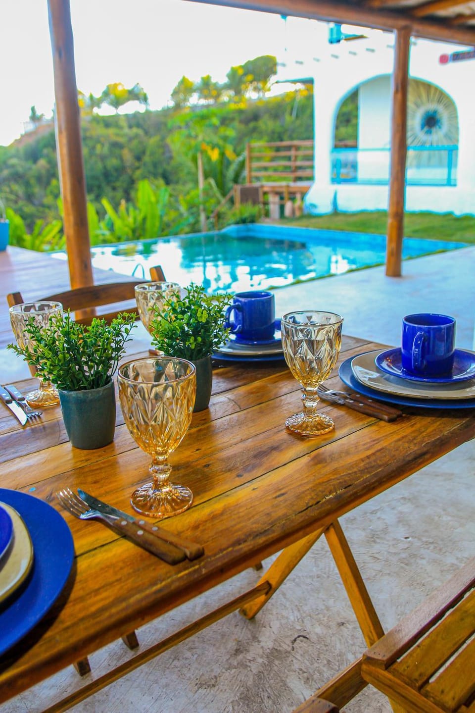 Dining area, Food, Pool view