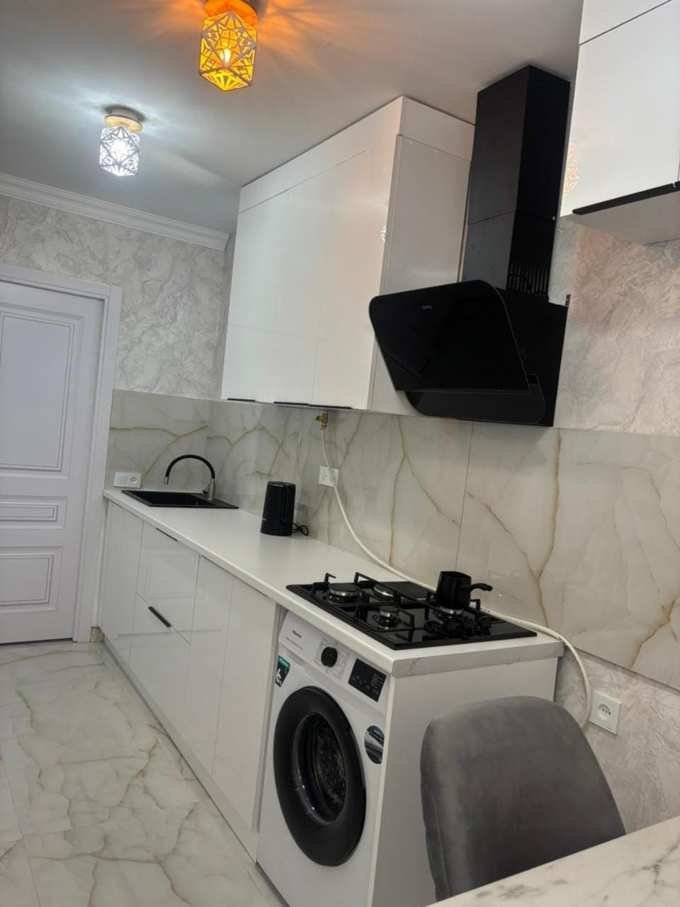 Kitchen or kitchenette, stove