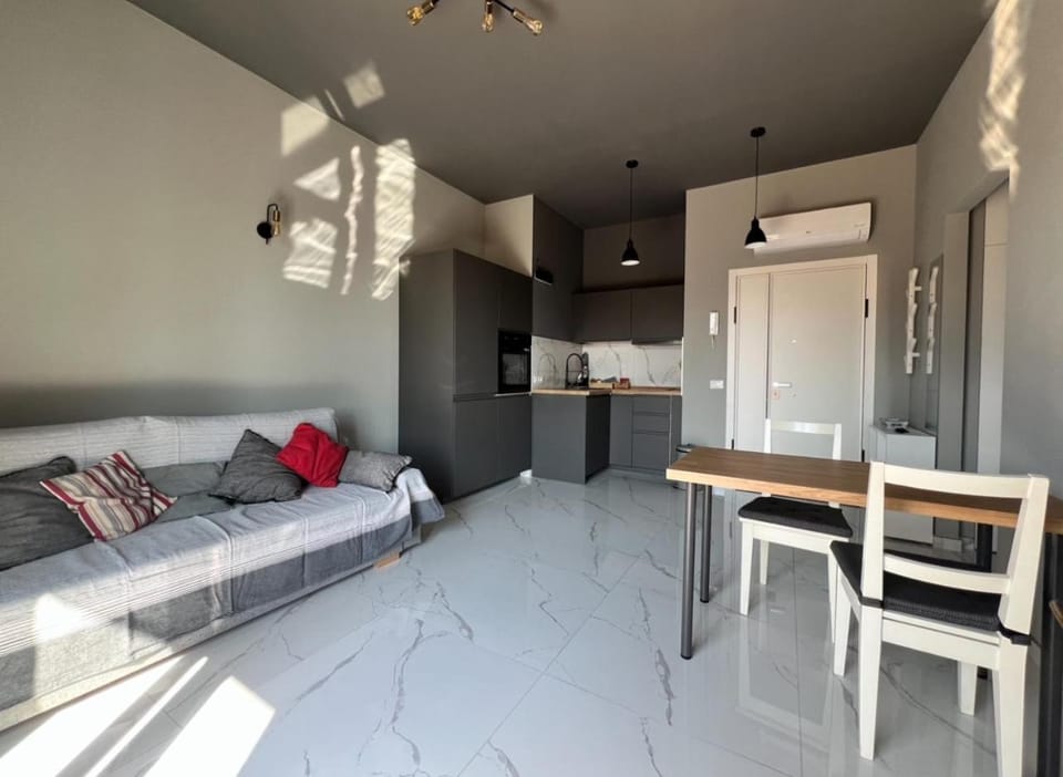 Kitchen or kitchenette, Living room, Seating area, Dining area