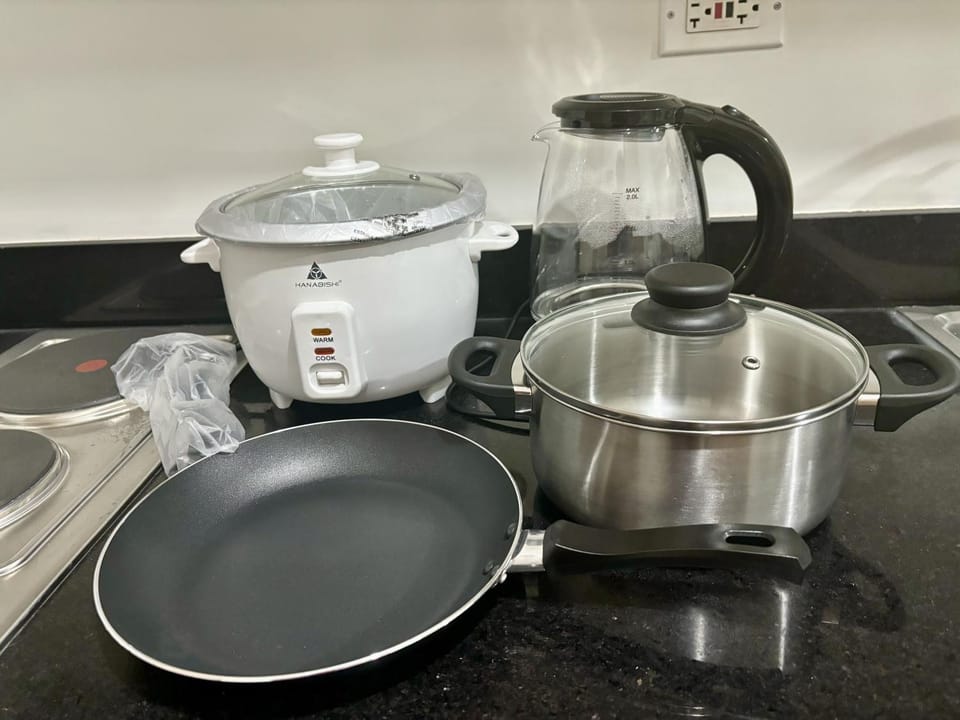 Kitchen or kitchenette, stove