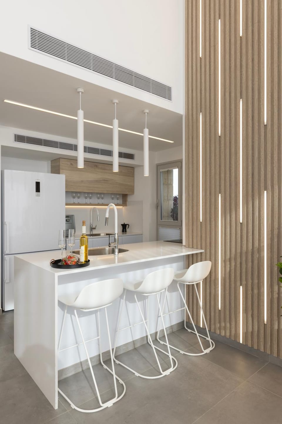 Kitchen or kitchenette, stove