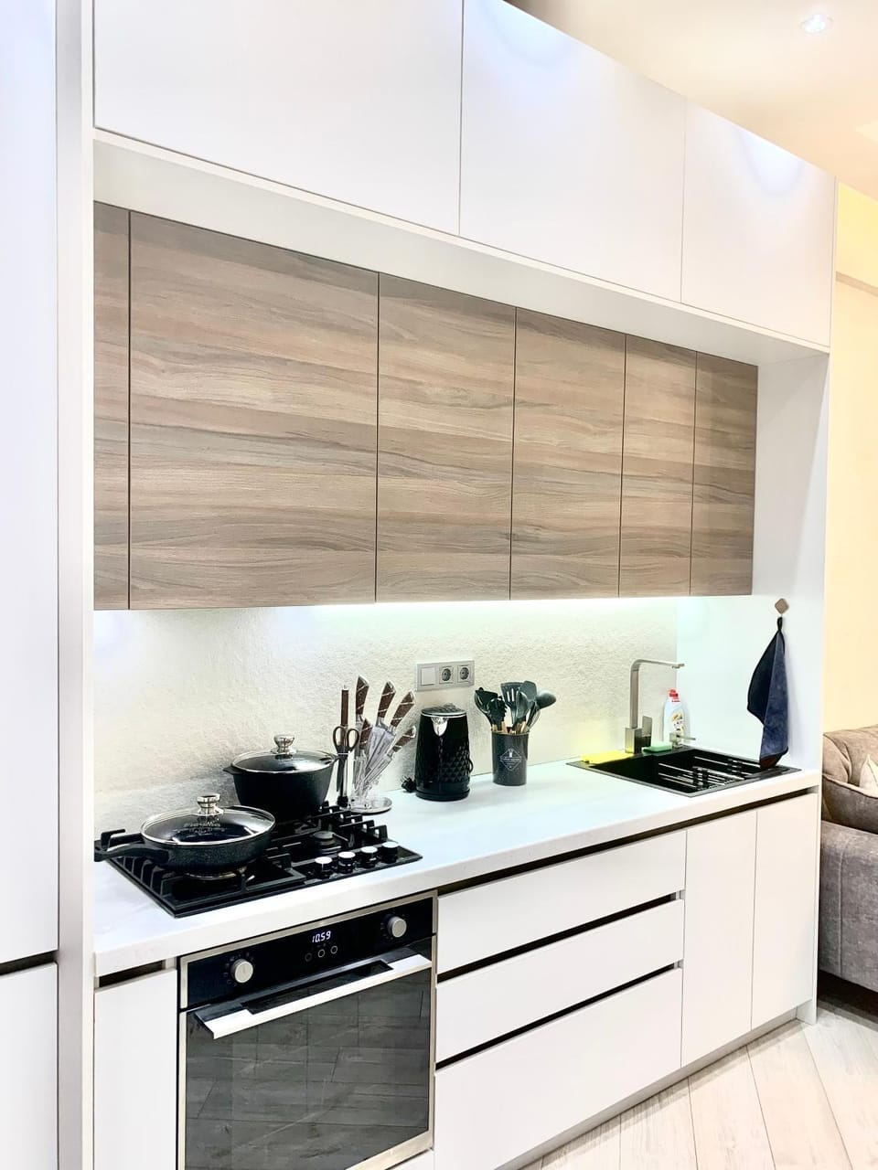 Kitchen or kitchenette, stove