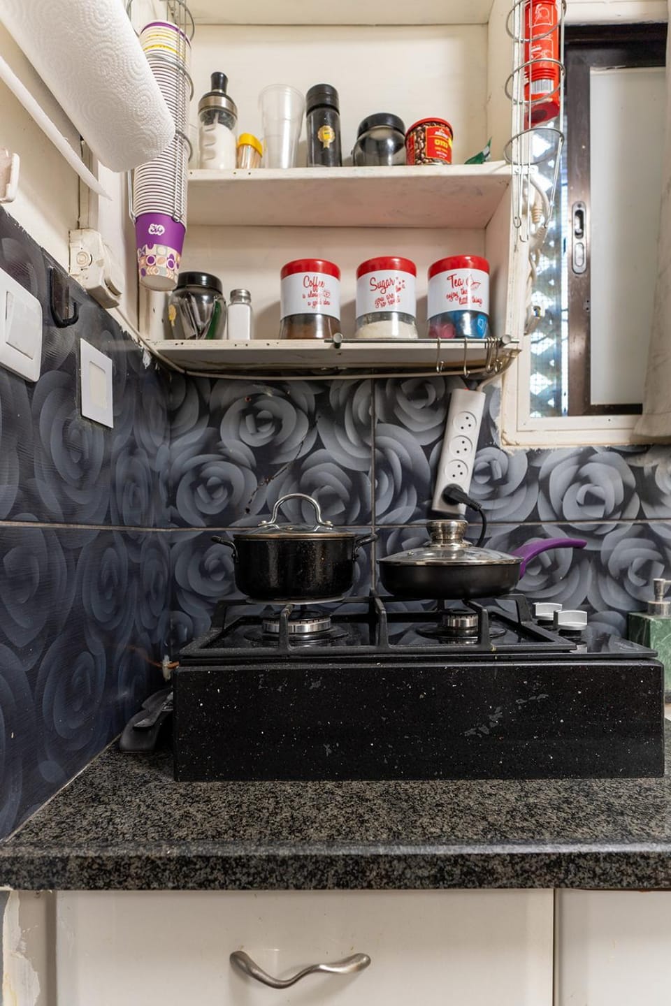 Kitchen or kitchenette, stove