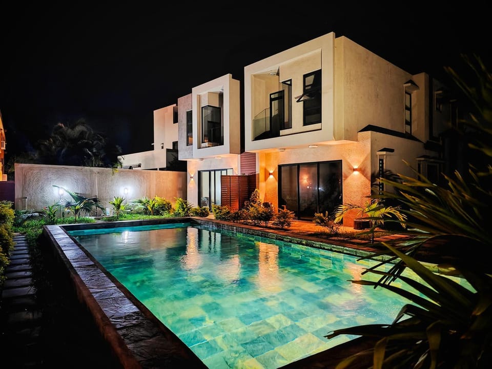 Night, Pool view, Swimming pool