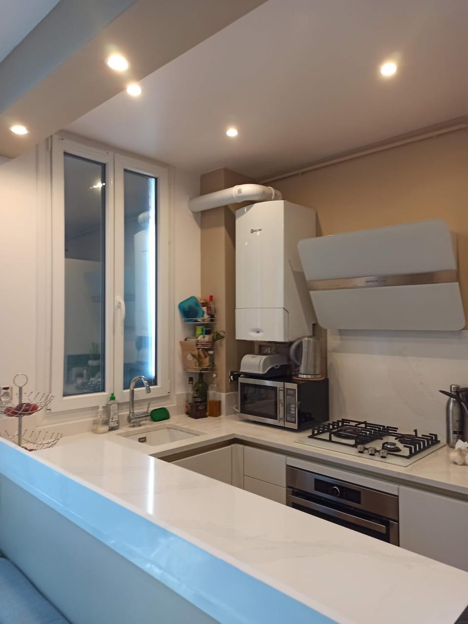 Kitchen or kitchenette, stove
