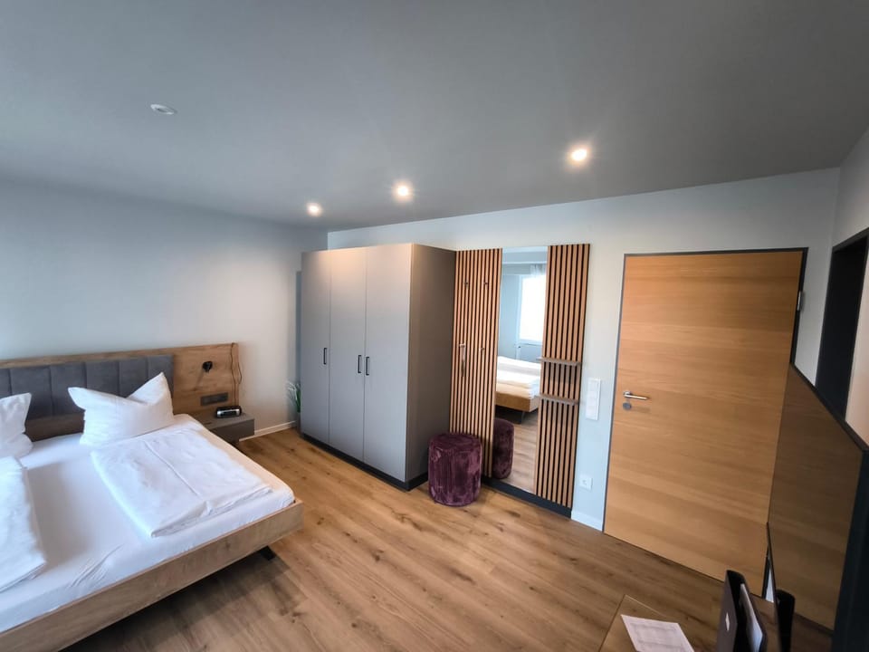 Bed, wardrobe