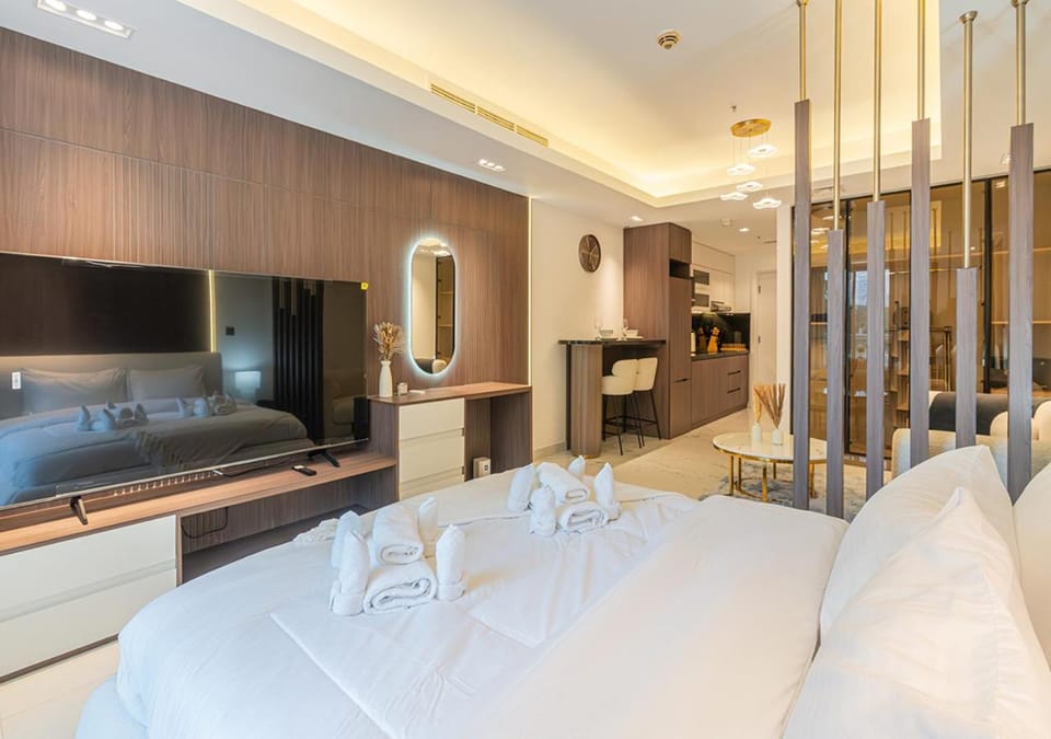Kitchen or kitchenette, Living room, Seating area, Dining area, minibar, stove